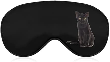 Црна мачка спие слепа маска со симпатична сенка за очи Смешна ноќна покривка со прилагодлива лента за жени мажи