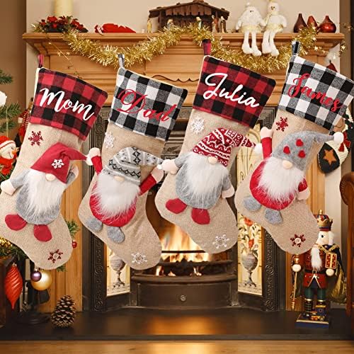 Божиќни чорапи во стилот на јарем, персонализирани, прилагодени семејни Божиќни чорапи, Божиќно декорација на дрво за дома, Божиќни