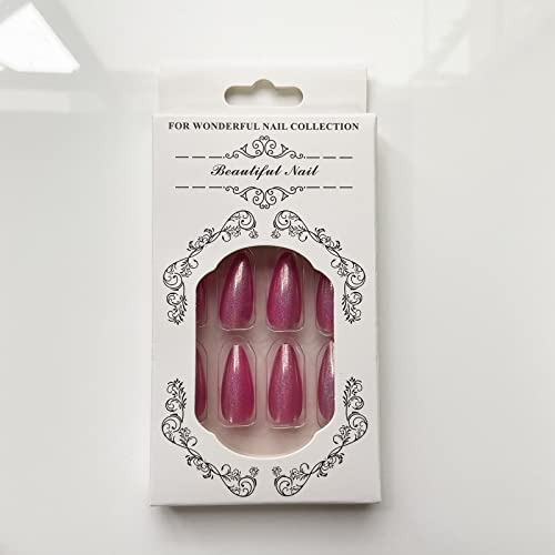 Бадем Притиснете На Ноктите Розова Виолетова Лажни Нокти Средни Лажни Нокти Со Дизајни Аурора Сјај Акрилни Нокти Луксузен Стап На Ноктите