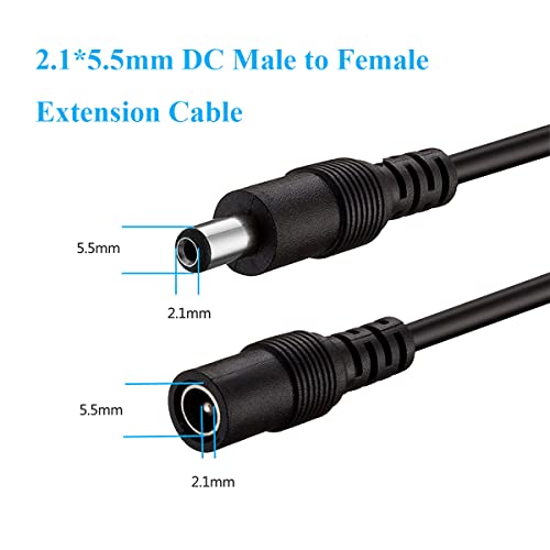 Liwinting 2m/6.56feet DC продолжен кабел 2,1 mm x 5,5 mm машки до женски конектор, DC кабел за продолжување на кабелот за напојување за адаптер за напојување, монитори, LED - црна
