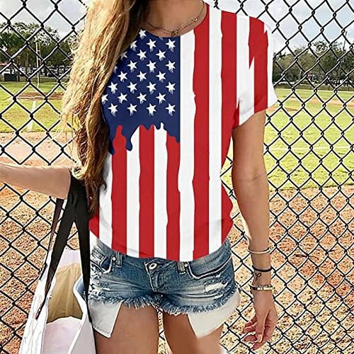 3 -ти јули кошули женски американски знаме маица обични летни врвови со кратки ракави маички патриотски удобни лабави трендовски