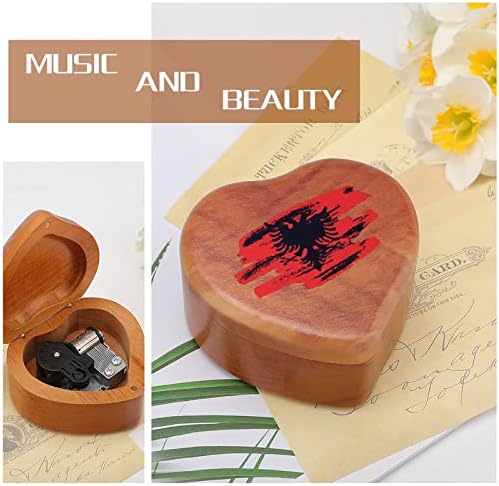 Албанско знаме дрвена музичка кутија срцева форма на срцева кутија гроздобер дрво кутија за подарок