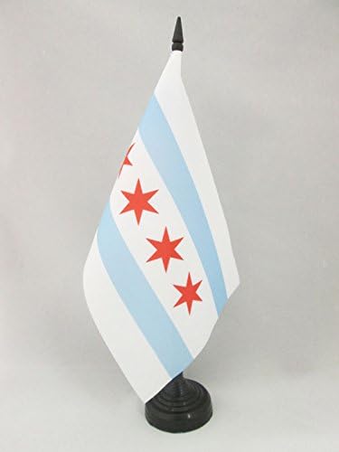 ЗНАМЕ На Табелата АЗ Чикаго Знаме 5 х 8 - Знаме На Градското Биро во Чикаго 21 х 14 см-Црн Пластичен Стап И Основа