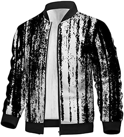 Спортски јакни за машки машки обични печатени палто за бејзбол јакна патент кратко палто со џебови јакни