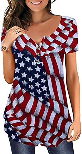 4 јули Врвови За Жени 2023 Година, Четвртина Копче Надолу Блуза Облечена Секојдневна Празнична Кошула ХЕНЛИ Знаме На САД Печатена Маичка
