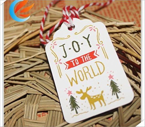 50 парчиња Божиќни ознаки со стринг фестивал радост на светскиот елк Крафт хартија ознаки DIY картички ознаки означени со обележувач