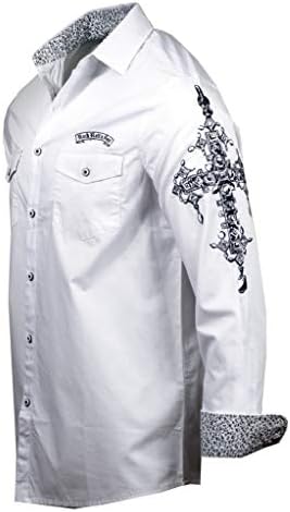 Рок ролна и душа машка рок продавница „Бунтовнички вика“ извезена кошула со копче за долг ракав