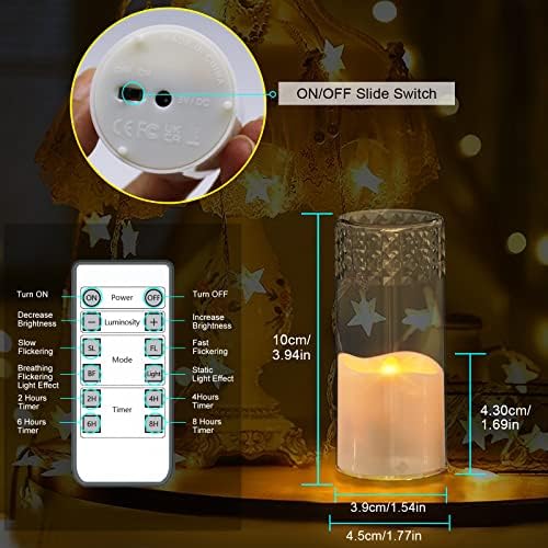 PUNASI 6PCS за полнење чајни светла со далечински тајмер со 12-клуч, батерија со LED свеќи со полнење со батерија со кристали и кабел