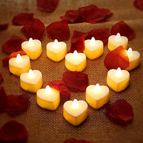 Ywbl-wh 24pcs форма на срцево предводени свеќи чај светло романтична loveубов предводени свеќи за светло светло светло за свеќи за свадба,
