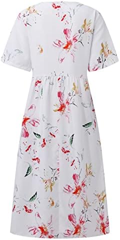 Летни фустани со фрагарни за тинејџери, женска летна лежерна мода печатена кратка ракав 2022 o-врат џеб фустан