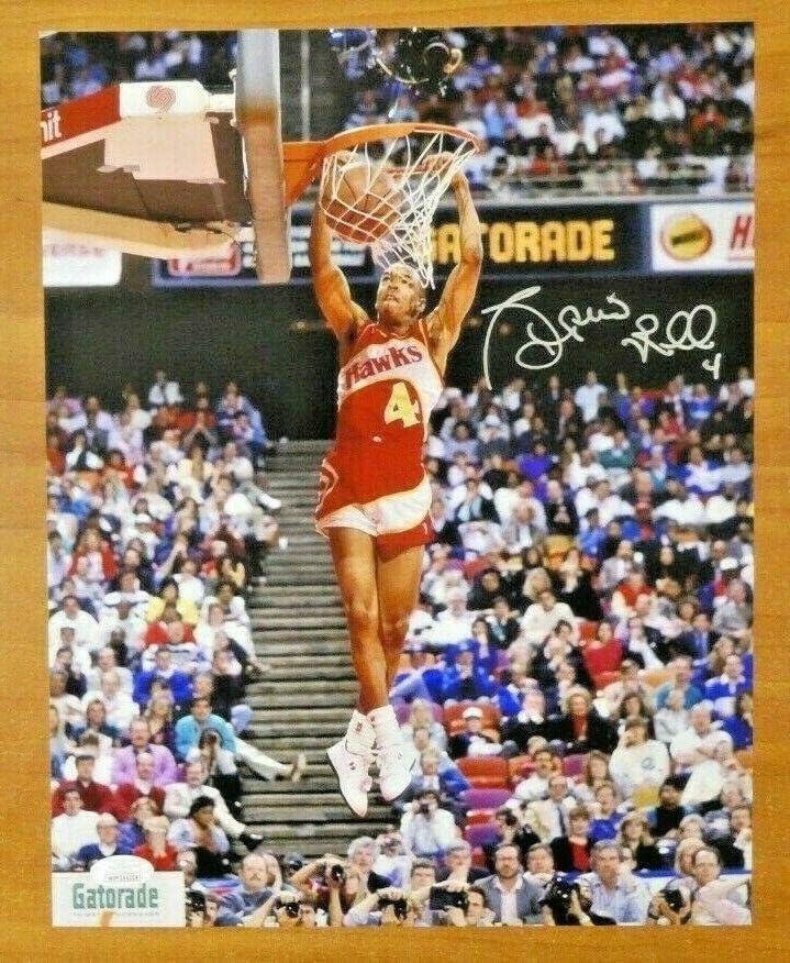 Spud Webb потпиша 11x14 Dunking Photo со налепница JSA без картичка - автограмирани НБА фотографии