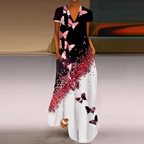 Fragarn Boho летен фустан за жени, женски мода ново летно позиционирање печатење со кратки ракави со кратки ракави