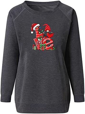 Christmasенска Божиќна маичка симпатична Дедо Мраз, графички пуловер, врвови со долга ракав, лежерна кошула гроздобер преголема улична