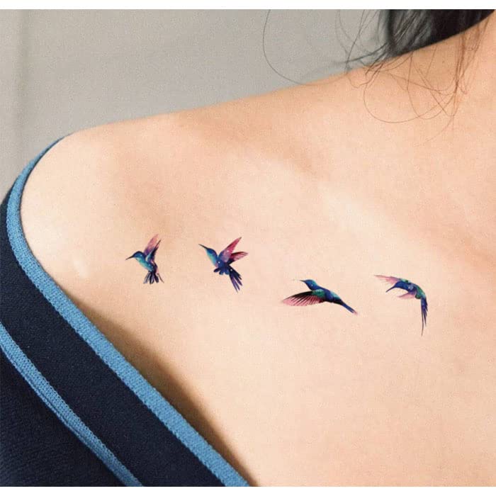 5 компјутери рачно насликани налепници за тетоважи со птици, водоотпорни мажи и жени кои траат литературни и уметнички јаглеродни тетоважи