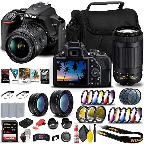 Nikon D3500 DSLR камера со 18-55mm и 70-300mm леќи + 64 GB ExtremePro картичка + 2 x EN-EL14A Батерија + Corel Photo Softwar