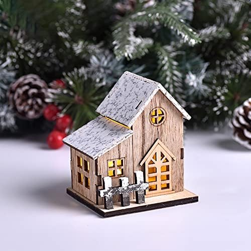 Божиќна декоративна светлечка дрвена куќа предводена од дрвена Божиќна куќа Божиќна маса за украсување на Божиќни украси Божиќни