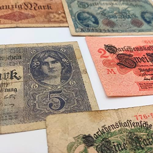 Збирка германска Империја од првата светска ВОЈНА - 7 банкноти Издадени од 1914 до 1918 година.  Сертификат За Автентичност Вклучени