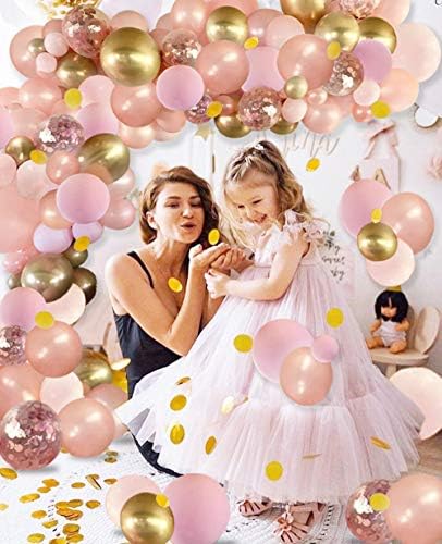 130 парчиња Балони Од Розово Злато Со Реси За Хартија, Комплет Балони Од Венец Од Балон Од Розово Злато, Туш За Бебиња Роденденска Годишнина