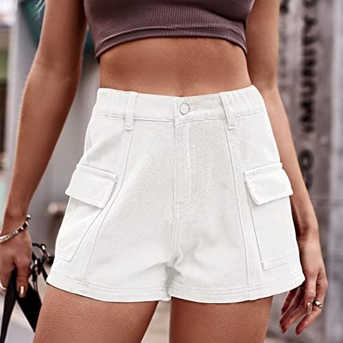 Chrortенски карго краток средно издигнување стрии во Бермуда шорцеви со џебови потресени кратки фармерки за жени клупска облека за