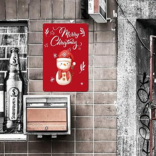 Божиќ смешен снежен метален знак Снегун од снегулка, црвен позадина, калај знак, ретро јужен стил, уметност, лименски декор знаци за кујна студија