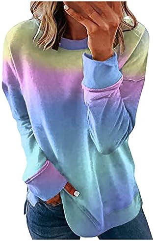 Swowesi  Жените Боја Блок Долг Ракав Екипажот Дуксер Пуловер Врвови Основни Маици Блуза