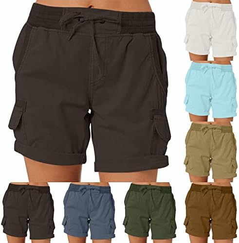 Firero Cargo Shorts за жени на отворено Активно пешачење Еластично половината Обичен постелнина за летни панталони со џеб со џеб