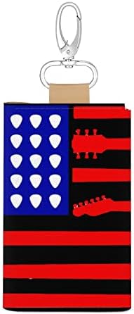 Гитара Американско Знаме Кожен Клучен Случај Пренослив Држач За Картички Торби За Паричник Со Клучни Куки За Мажи Жени
