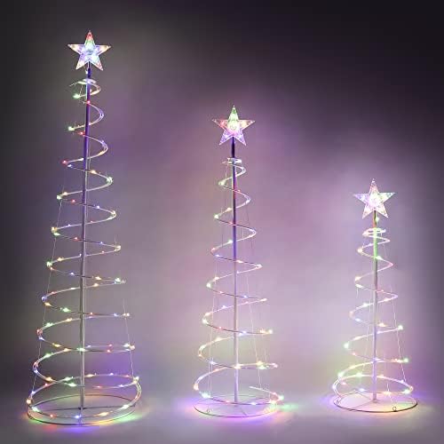 JOIEDOMI 3 Пакувања Божиќно спирално дрво Двор светлина 218 Пред-осветлена LED повеќебојни светла со метални влогови за затворен отворен декорација