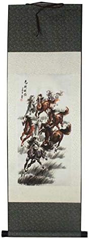 Зорило свилен свиток со збор за сликарство ориентална декорак кинеска слики wallид свиток виси слики уметнички дела - коњи