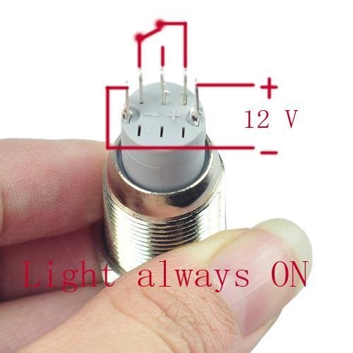 Smakn® 16mm 12V Ангел Ангел Око зелено LED LED осветлен сребрен метал само-заклучување на не'рѓосувачки челик прекинувач за заклучување на копчето за притискање