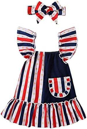 Денот на независноста на Bdslybd бебе девојки прекрасни ромпер фустан со летање starsвезди шарени печатени крпеници