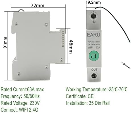 Novoce 1P DIN Rail WiFi Smart Energy Meter Consumant Contument Circuit Circuit Switch Relay Volley Voltmeter за паметен дом