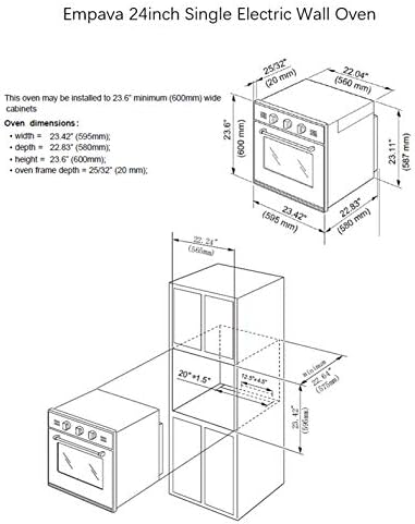 ЕМПАВА 24 инчи Електричен единечен wallиден печка 10 функции за готвење Делукс 360 ° Ротисерие со чувствителна контрола на допир во не'рѓосувачки