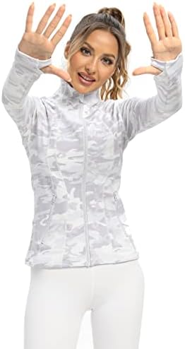 Queenieke жени атлетски јакни памук-мека целосна патент Слим вклопена вежба што работи јакна со џебови 210503