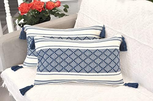Декоративни капаци на лумбална перница со ресни/мали капаци за перница за правоаголник за кауч троседот/фарма куќа ткаени перници за перници/акцент