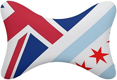 Англија Чикаго Знаме Автомобил Вратот Перница на 2 Коска Во Облик На Авто Потпирач За Глава Перница За Патување Автомобил Дома