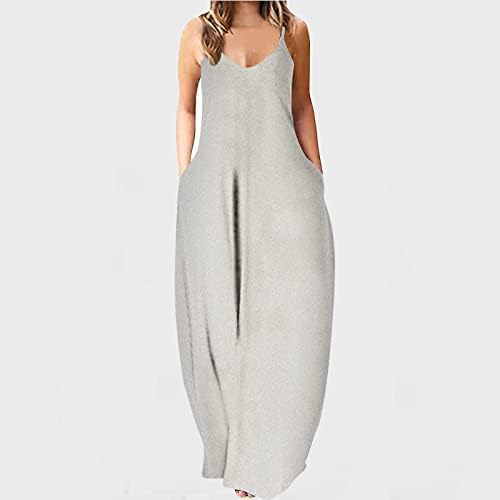 2023 Летни Макси Фустани За Женска Мода Со Плус Големина Еднобојна Плажа Без Ракави Обичен Фустан За Лулашка