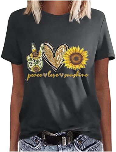 Рузијог сончогледна кошула за жени лето лето -случајна симпатична графичка туника, кратки ракави, смешни маички кошули против вратот лабава блуза
