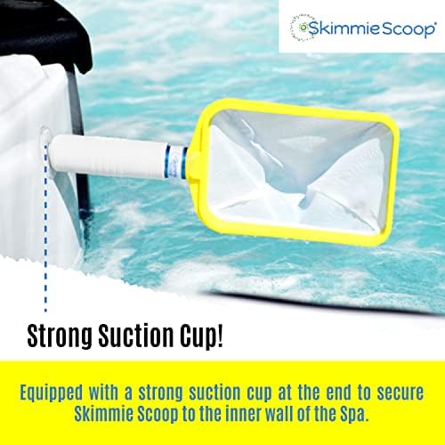 Skimmie Scoop - патентиран рачен обезмачкувач со фино мрежно мрежи за бањата, топла када и чистење на мали базени - лесен и издржлив со моќна