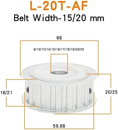 Axwerb Professional 2 PCS Belt Whalts, L-20T Inner Bore 8/10/12/11/11/16/17/19/19/20/20/220мм, легура на макара со макара за ширина на ременот L-Timing ширина 15/20мм