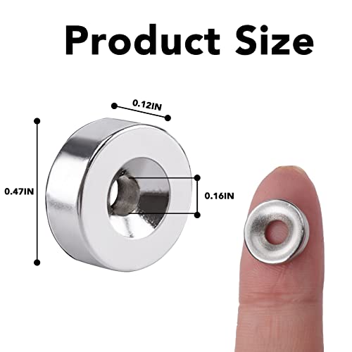 Diymag Неодимиумски магнети со дупка, магнети со тешки дискови за занаети, складирање на алатки, фрижидер, DIY, Office-0,47 инчи x 0,12 инчи, пакет од 60