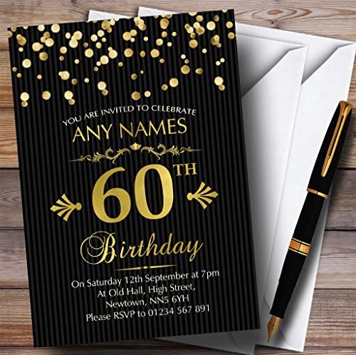 Златни Конфети црни шарени 60-Ти Персонализирани Покани За Роденденска Забава