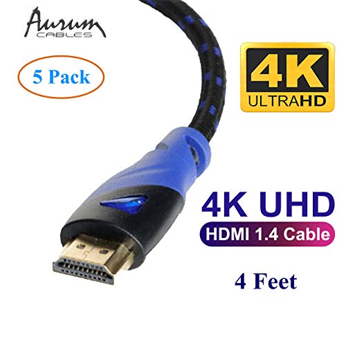 Аурум кабли Ultra 4K HDMI кабел 4 ft плетенка со голема брзина HDMI-кабел поддржува ТВ, игри, Ethernet, HDR, ARC, UHD, 3D, HDTV, 10,2