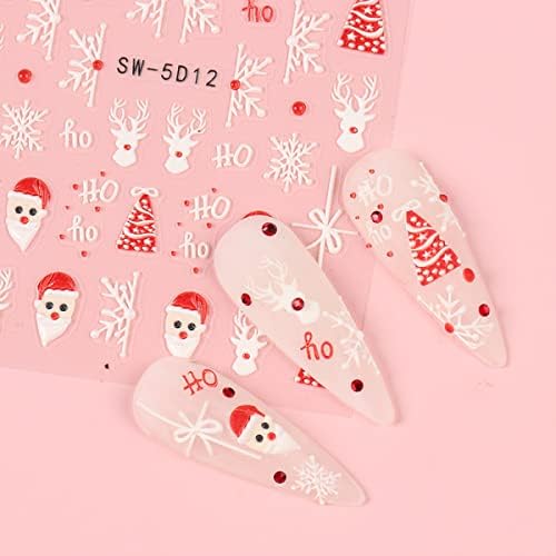 Божиќна уметност налепници за налепници 5д врежани шарени божиќни светла чипка снегулка со rhinestones дизајн за нокти уметнички материјали