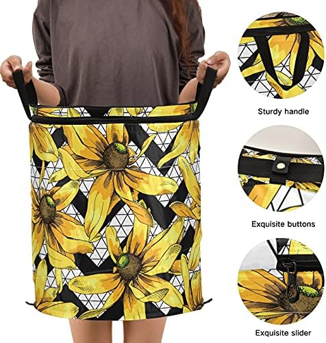 Флорална жолта Хелиопси Поп -дополнување на алиштата со капакот за преклопување на капакот за складирање, склопувачка торба за перење алишта за