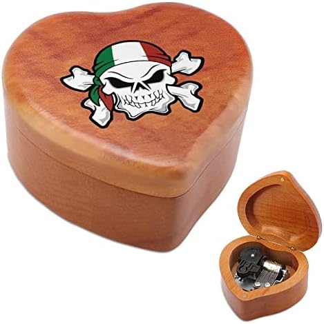 Италија Пиратфлаг череп Дрвена музичка кутија со срцев облик на срцеви музички кутии гроздобер дрво кутија за подарок