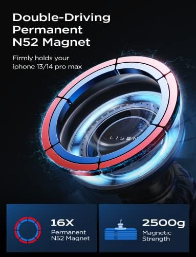 Лисен компатибилен за Magsafe Mount Mount for iPhone, 16 силни постојани магнети Таблата Драка на телефонот [Супер вшмукување] iPhone