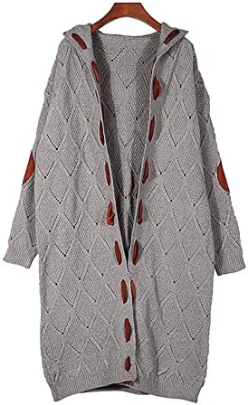 Обичен џемпер дуксери женски долг плетен грд џемпер кардиган со долг ракав дијамантски трикотажа за раздвојување лабава надворешна облека