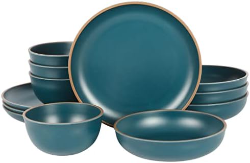 Gibson Home Rockabye 12 Piection Double Bowl Melamine Sweernet Seter - Matte Teal