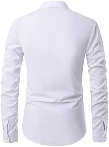Деловна кошула за фустани за мажи Тенок фит копче со долг ракав надолу кошули Обичен цврст памук формална кошула